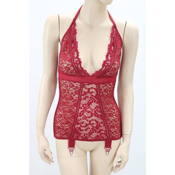 New Victorias Secret Red All Lace Nightie Halter Babydoll Bodycon Garters XS NWT - Picture 5 of 8